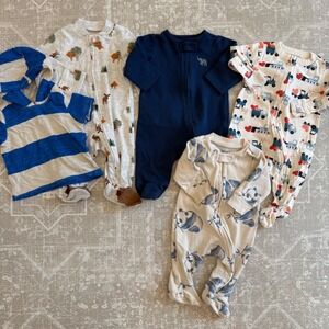 Carters Baby Boys 0-3M Sleepers Two way zip Lot 5pc Old Navy bundle